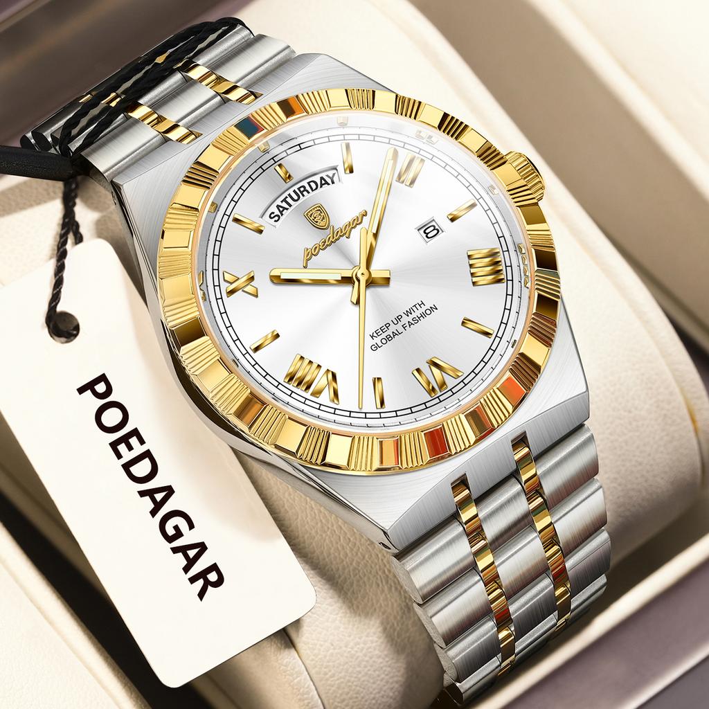 Herren Quarz Uhr Wasserdicht Leuchtend Woche Datum Herren Armbanduhr Edelstahl Business Uhren Für Herren