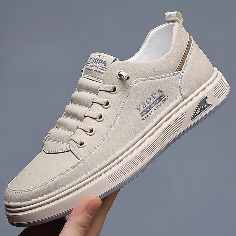 Casual Leather Shoes Men'S Spring New Soft Leather Cowhide Mens Shoe Soft Sole Versatile Daily Board Shoes Men Loafers Male