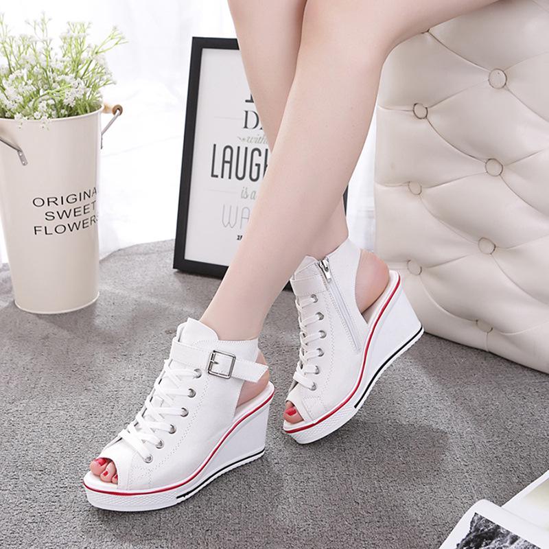 

Canvas Fish Mouth Shoes Canvas Sandals Fashion Open Toe Shoes for Women 43 білий