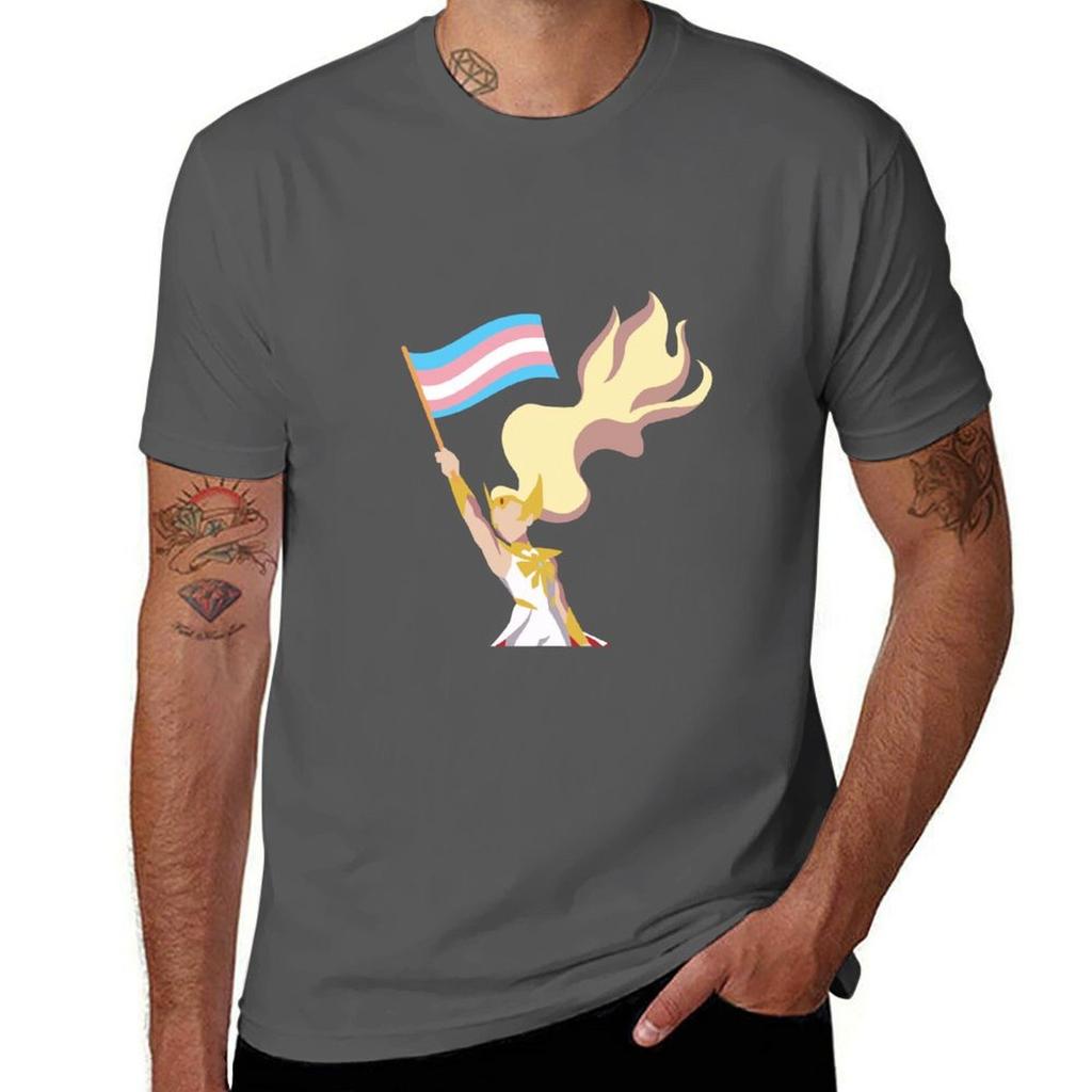 Shera Trans Pride Flag Tshirt Basic Solid Tee For Daily Use