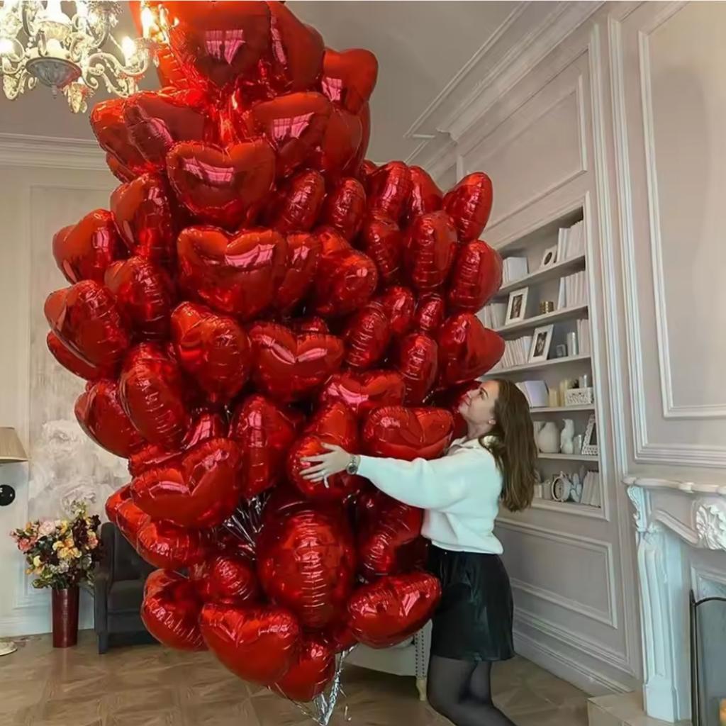 50/100 pezzi 5/10/18 pollici Palloncini a Cuore Rosso in Foglio San Valentino Atmosfera Romantica Scena Decorazione Sfondo Compleanno Anniversario