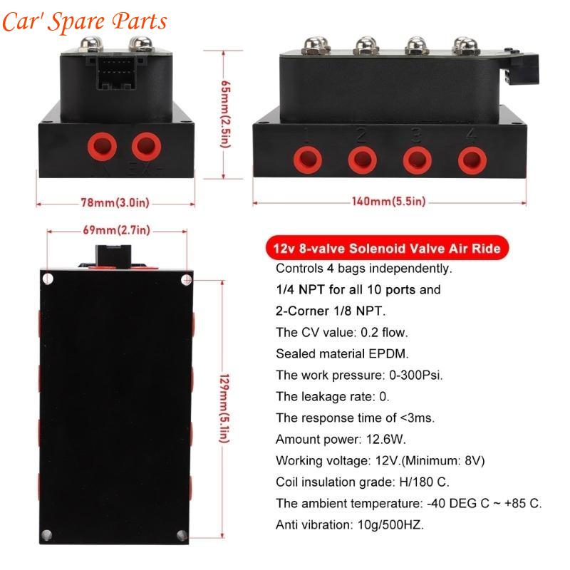 Y4UA Anti Vibration 8 Valves Air Suspension Manifold Valves for Car and Motorcycles