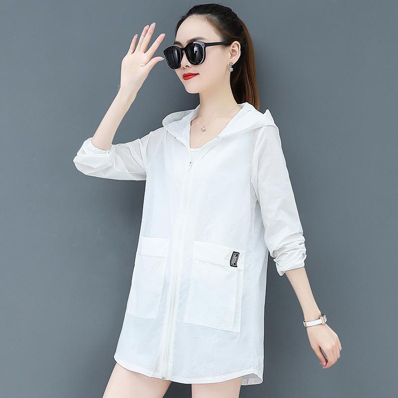 Spring Summer Enlarged Size Women's Thin Section Hooded Sunscreen Clothing UV Protection Solid Colour Jacket