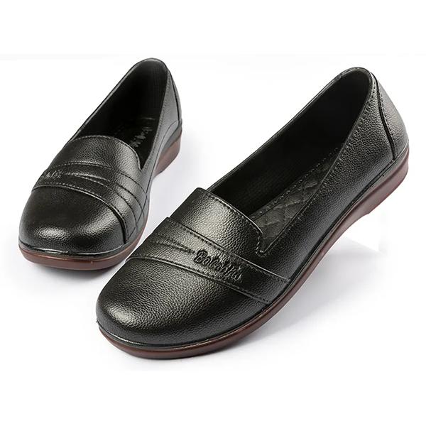 WTEMPO Women Black Soft Thick Flat Heel Work Shoes Versatile Non-slip Large Size Solid Color Casual Single Shoes