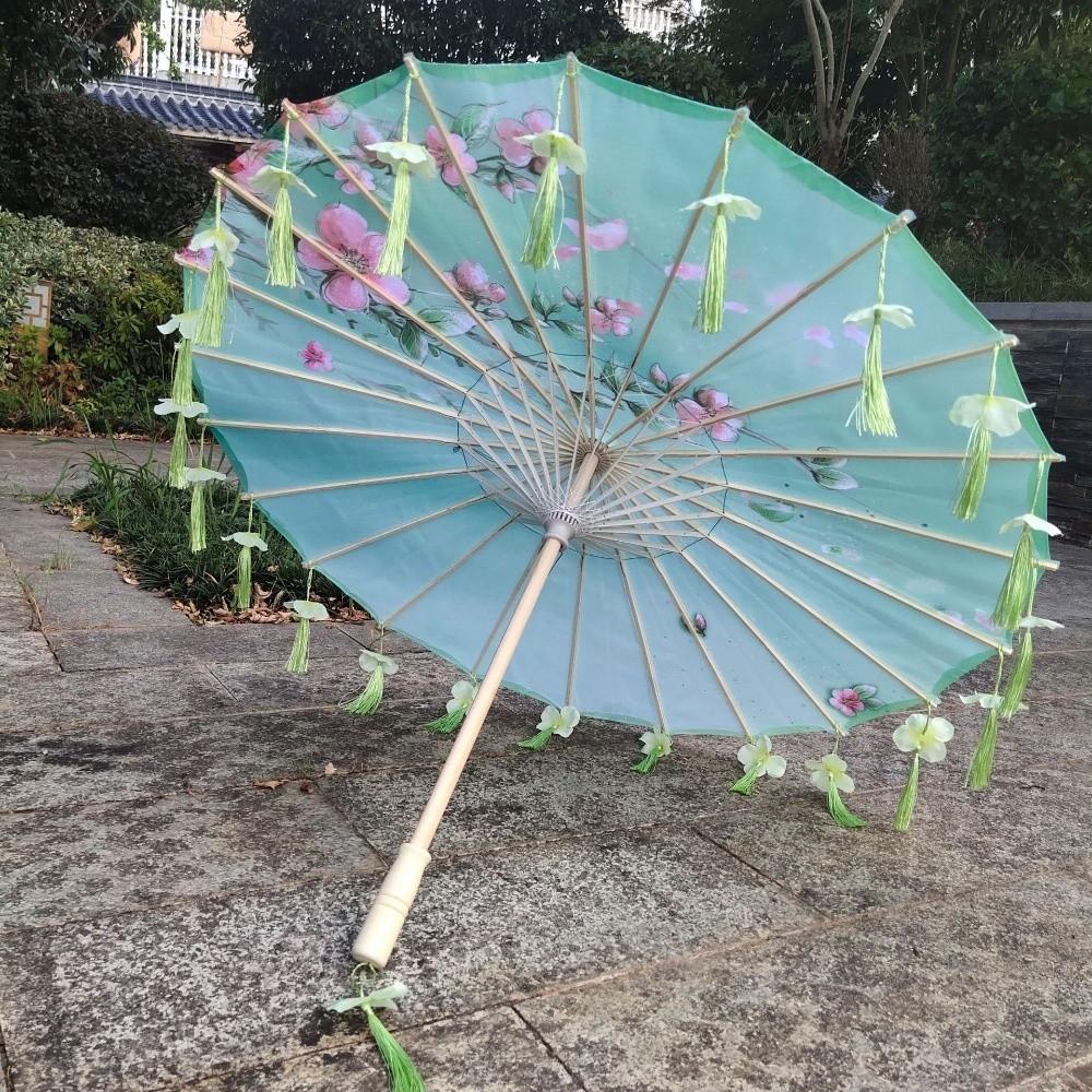 Embroidery Tassel Decorative Umbrella Large 82cm Ribbon Umbrella Flower Girl Umbrella Photo Prop