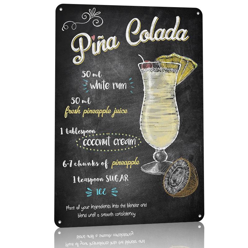 Pina Colada D Texture Printed Poster Custom Vintage Metal Tin Plate Sign for Wall Art Mancave Decoration Gaming Bar Accessories