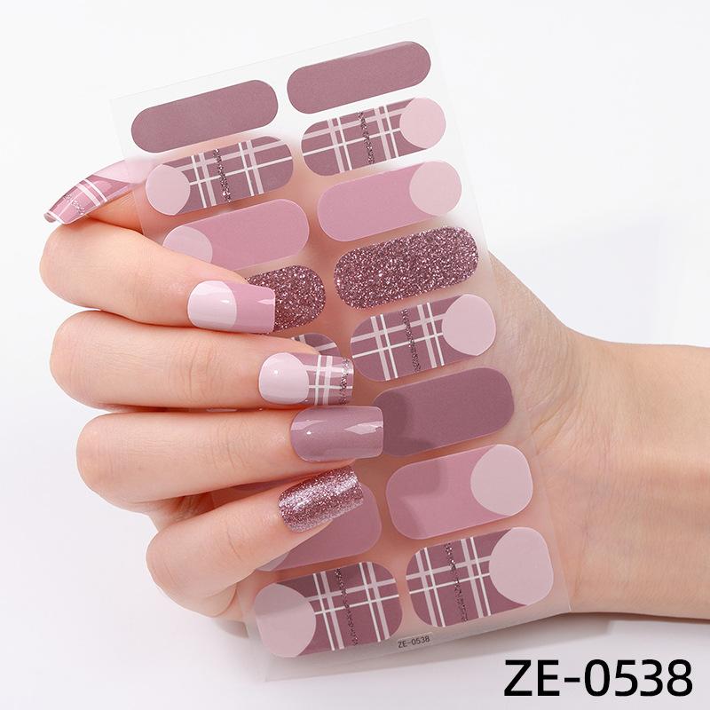 New 16-finger French Manicure Stickers Flash Onion Pink Nail Stickers Simple Manicure Stickers