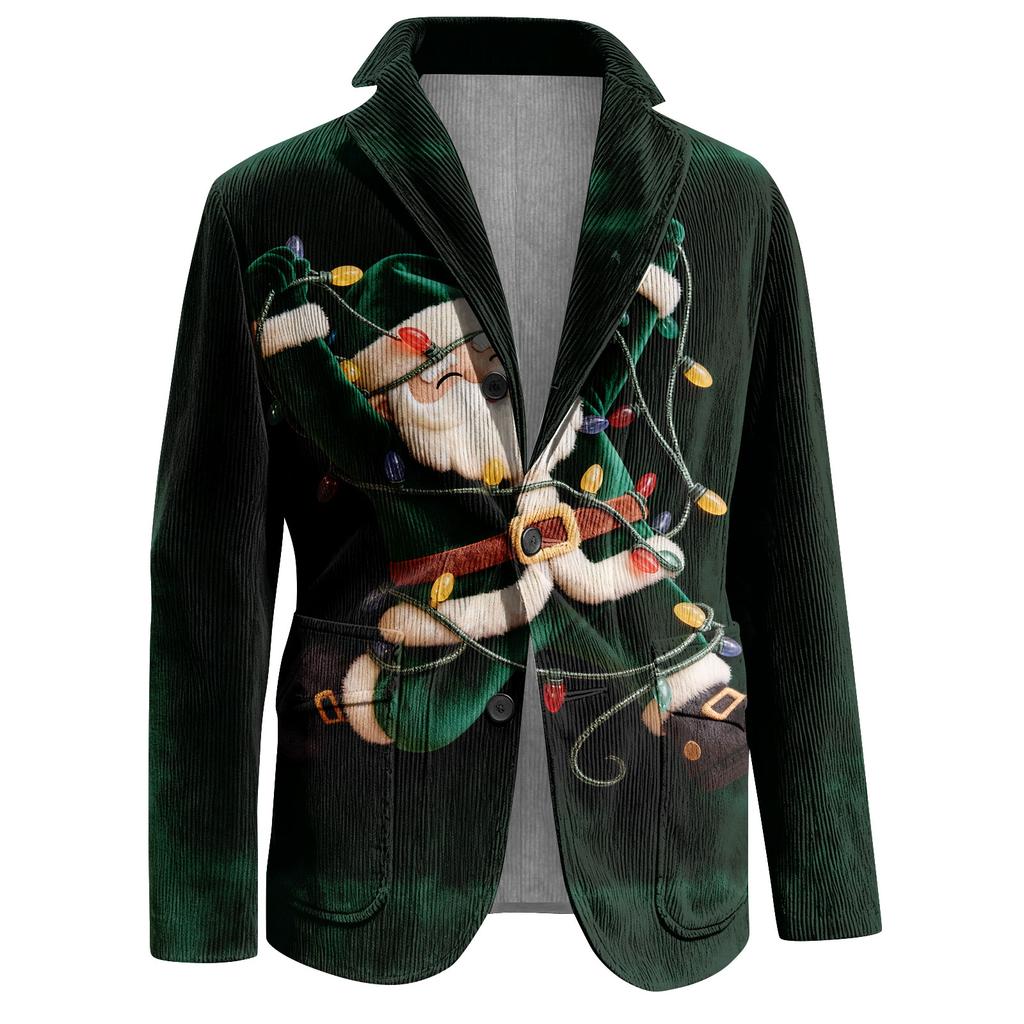 Men's Ugly Christmas Corduroy Warm Pocket Suit Jacket Cardigan Men's Casual Suit