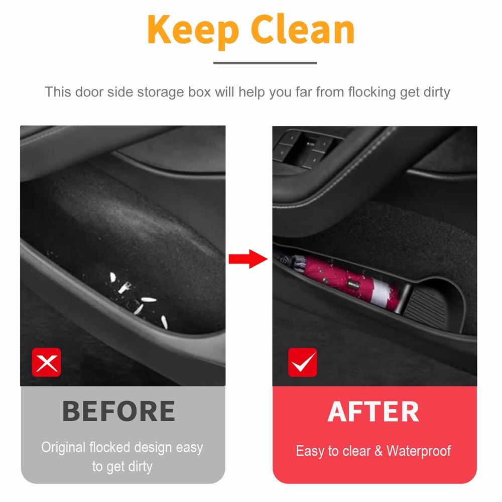 Door Side Storage Box For Tesla Model Y Juniper 2025 Model 3 Highland Organizer Central Console Tray Anti-dirty Mat Accessories