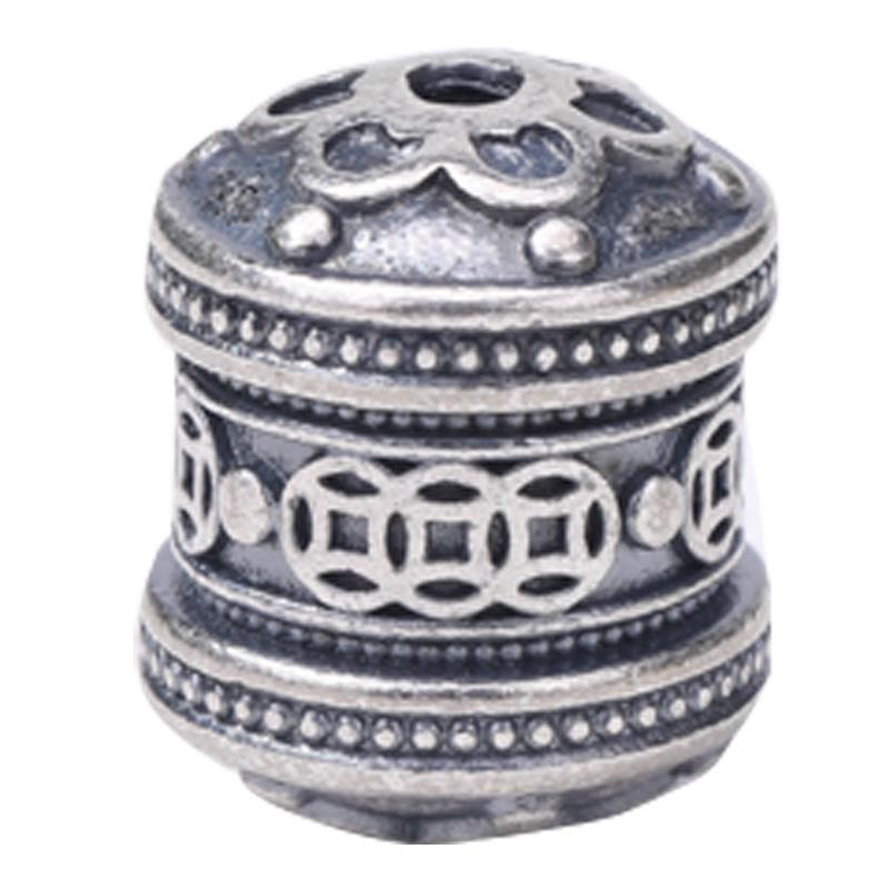 Antique-Finish Vajra Scepter Beads: Color-Preserving Silver Six-Syllable Mantra Spacer for DIY Tibetan Bracelets