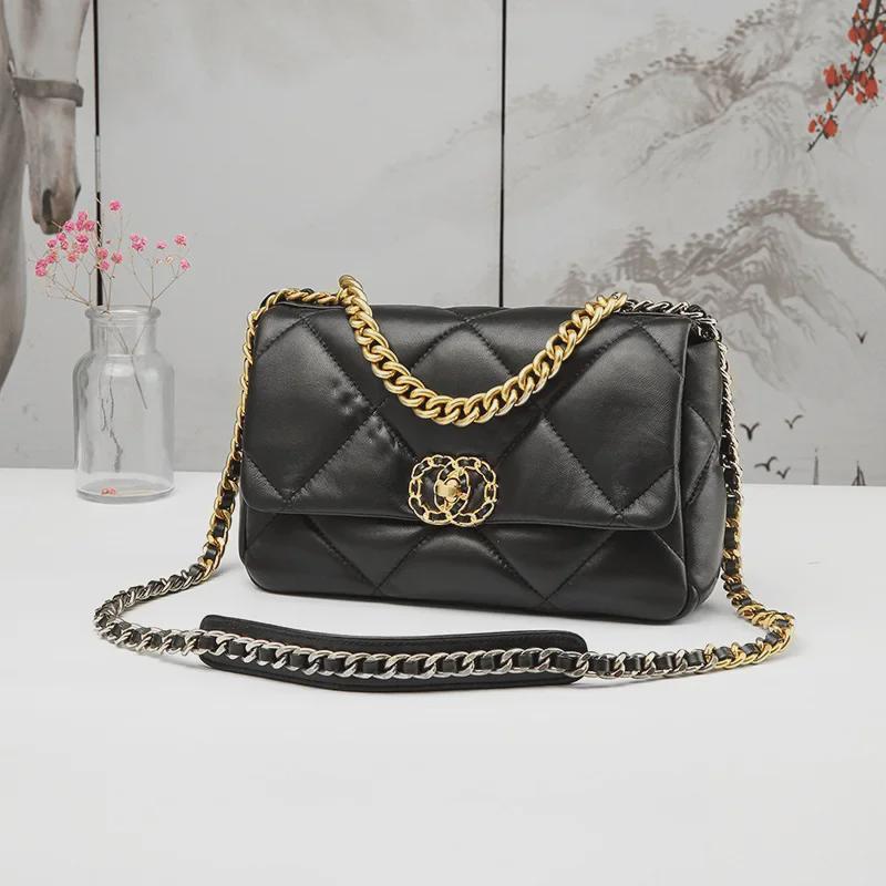 2025 Sheepskin Diamond Chain Square Bag: Stylish Women's Leather Shoulder and Messenger Bag