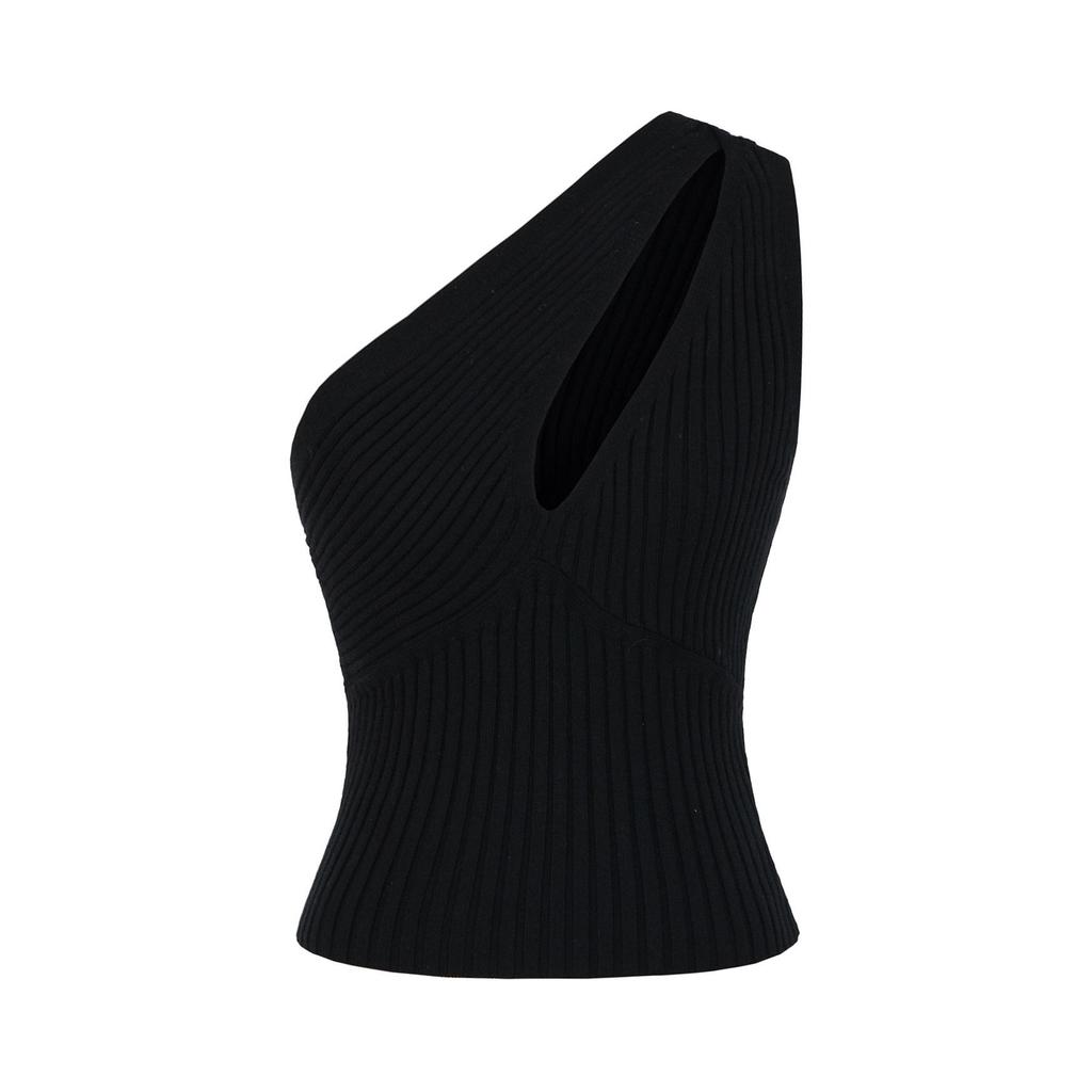 Elegant Women's Chic One-Shoulder Knit Vest – Slim-Fit, Hollow-Cut, Cropped, Waist-Cinched Design