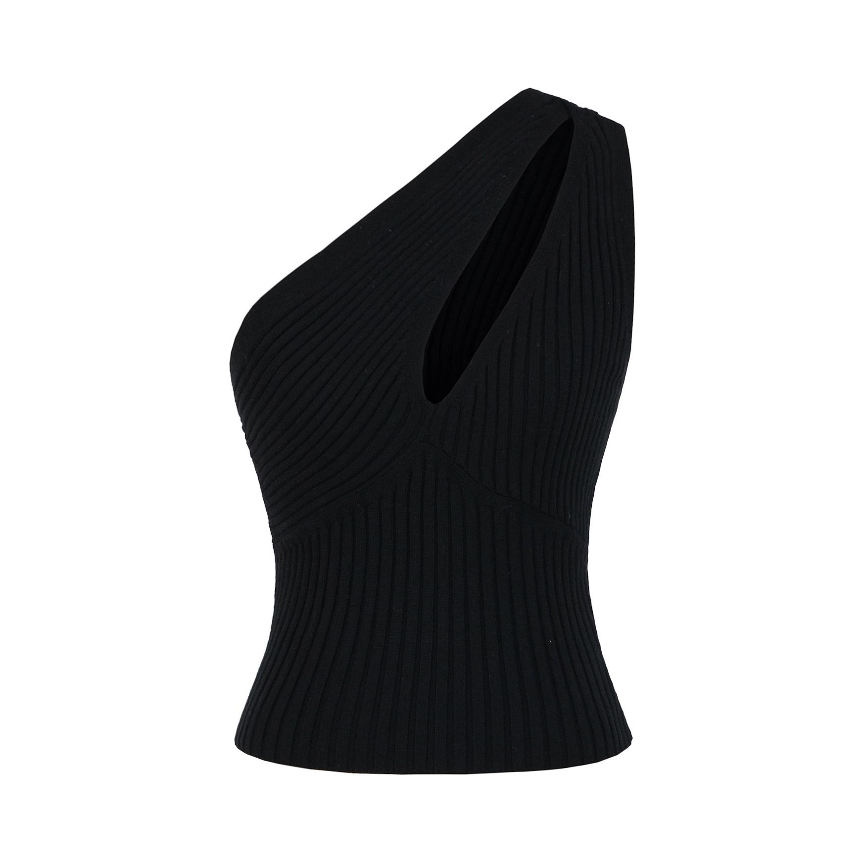 

Elegant Women s Chic One-Shoulder Knit Vest – Slim-Fit, Hollow-Cut, Cropped, Waist-Cinched Design Large чорний