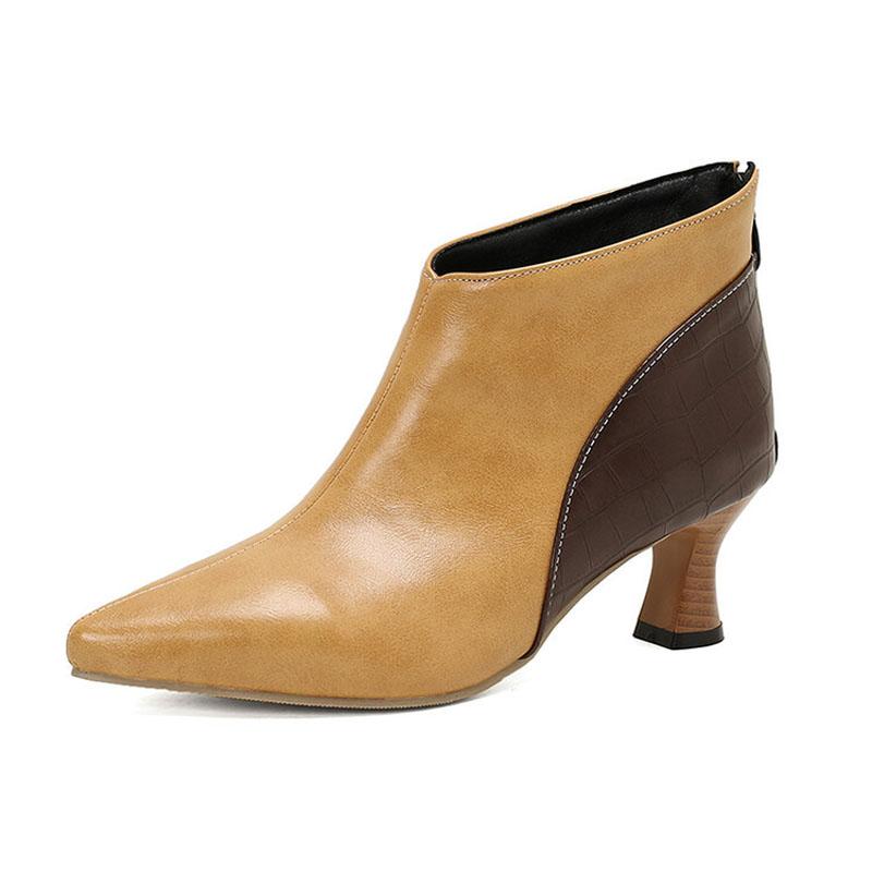 Women Pumps Fashion Leather Shoes Back Zipper Spring Autumn Short Ankle Boots Lady Patchwork Design Pointed Toe Booties WSH5043