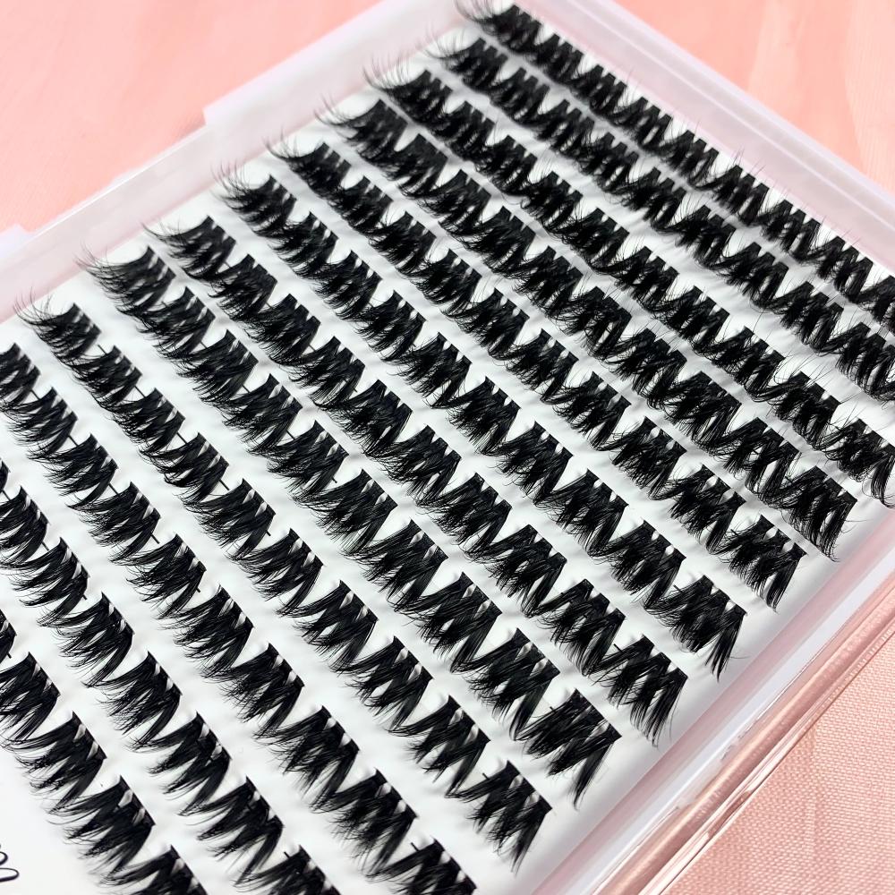 Natural Handmade 16mm Cluster Full Strip Eyelashes Extension Waterproof Single Lashes for DIY Lash Extension at Home