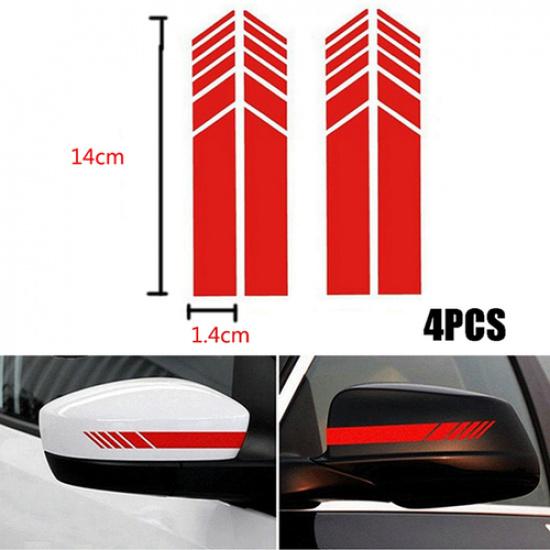2 Pairs Red Stripe Vinyl Decal Sticker Fit For Car Rear View Side Wing Mirror