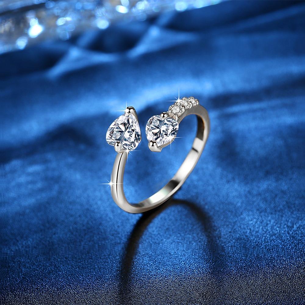 Adjustable Double Heart Ring Necklace Aluminum Alloy/Silver/Zirconium Silver Color Minimalist Fashion Jewelry Couple Gift