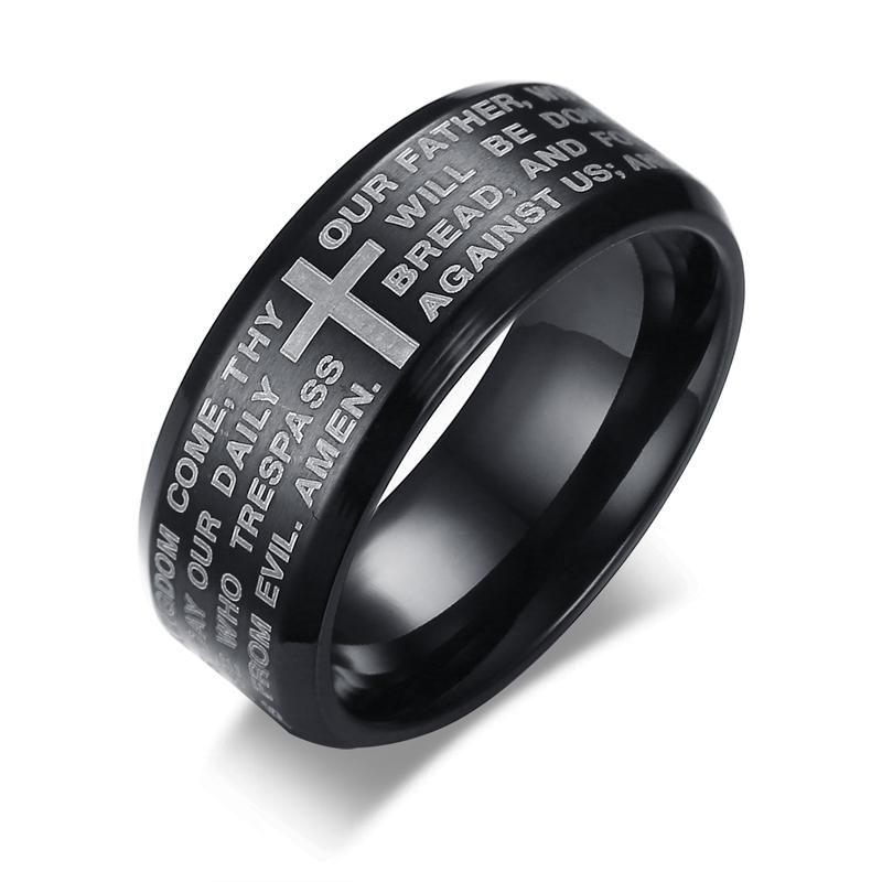 Vnox Classic Men Ring Stainless Steel Wedding Jewelry Horus Cross Casual Male Band