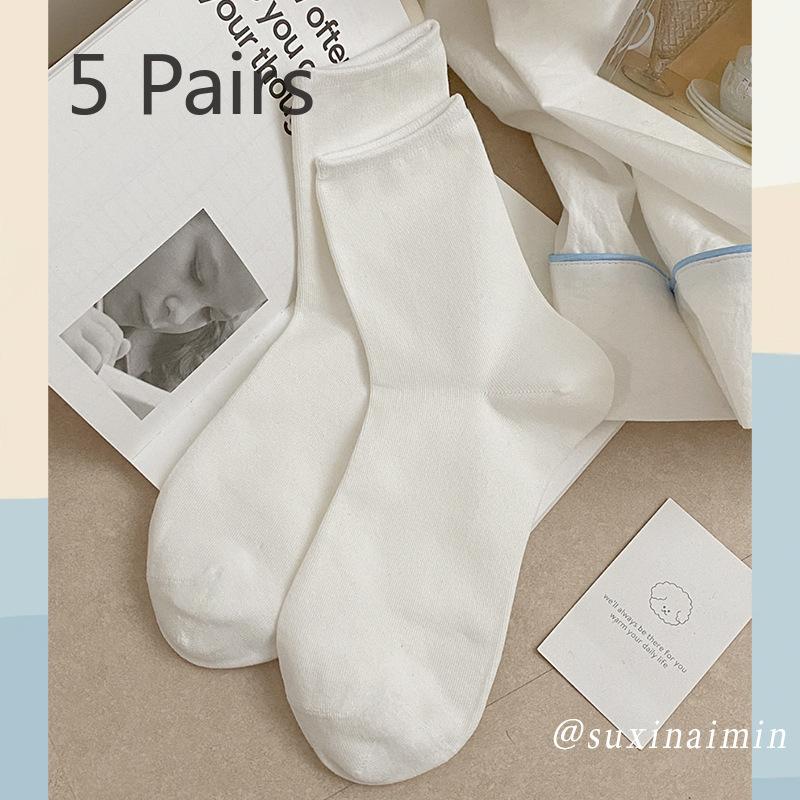 5 пар женских летних тонких однотонных простых хлопковых коротких носков 5 Pairs белый
