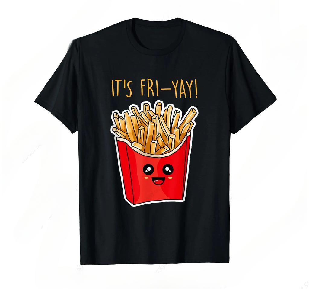 Women's Fun French Fries Design Potato Lover T-Shirt Summer Fashion Women's O-Neck Cool Top Women's Short-Sleeve