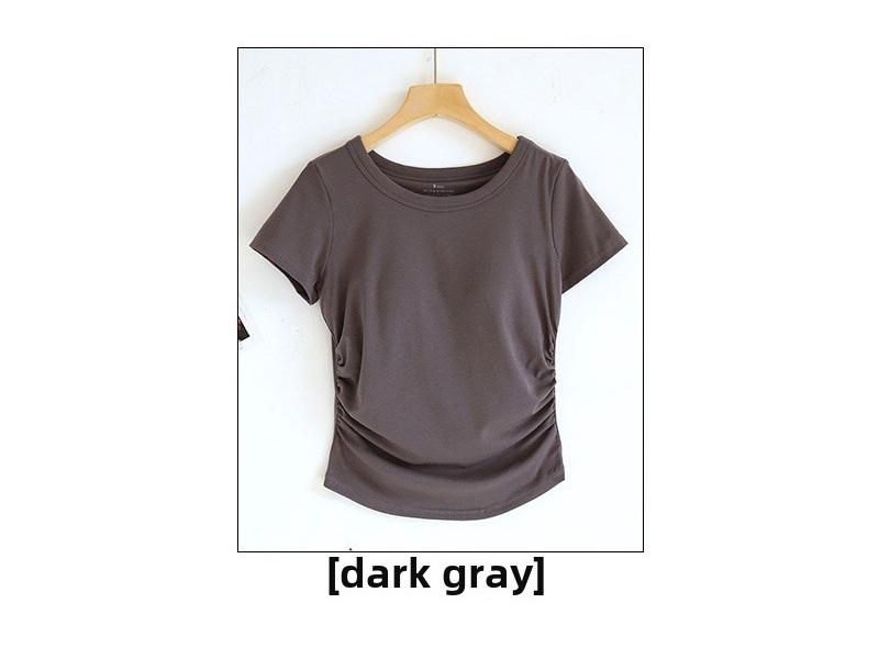 Tricou pentru femei cu mânecă scurtă, cu pernuțe pentru sâni, gât rotund și tiv cu coadă de rândunică