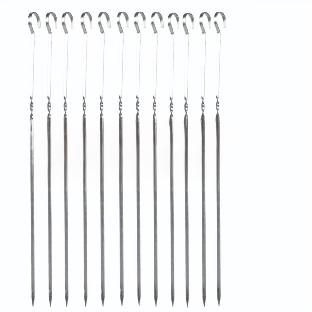 12PCS Stainless Steel BBQ Skewers Hooked Handle Grill Skewers Kabob Sticks Vegetable Skewering