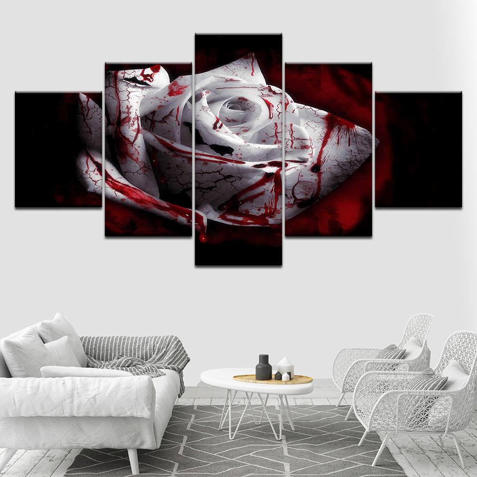 

White rose with blood 5 Piece Canvas Wallpapers modern Poster Modular art painting for Living Room Home Decor 20x35 20x45 20x55cm