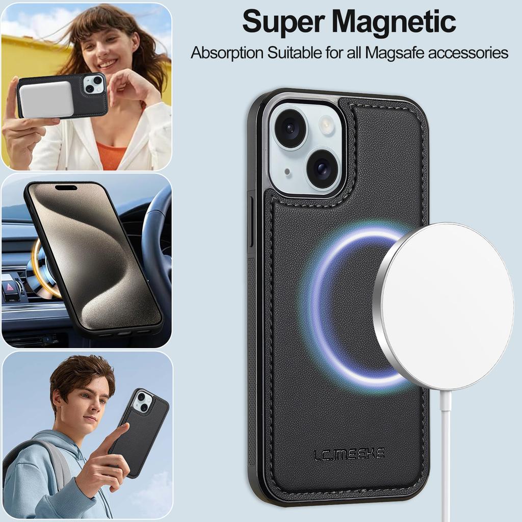 LC.IMEEKE L2 Series for iPhone 15 Case PU Leather Wallet Detachable Magnetic Phone Cover
