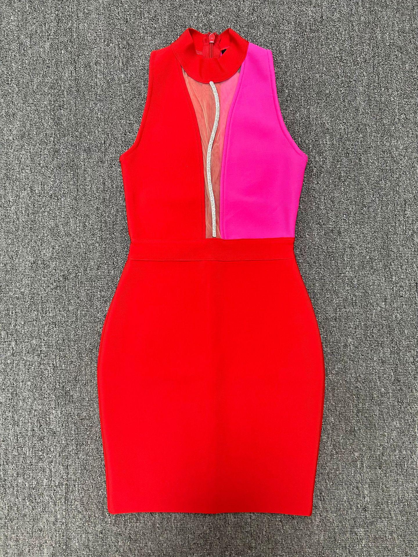 

Європейська та американська безрукавна сукня-бандаж з сітки та блискіток з зав язками на шиї Large