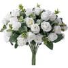 1PC 10 Heads Artificial Flower Silk Rose White Eucalyptus Leaves Peony Bouquet Fake Flower for Wedding Table Party Vase Home Decor