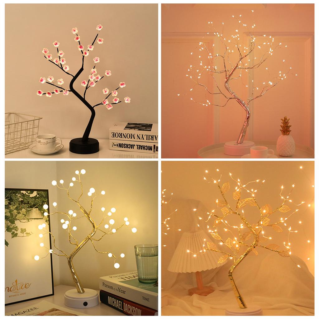 36/72/108 Bonsai Tree Led Lamp Table Usb Room Fairy Bedside Light 8modes Wire Bedroom Tabletop Night Switch Lights Christmas Diy