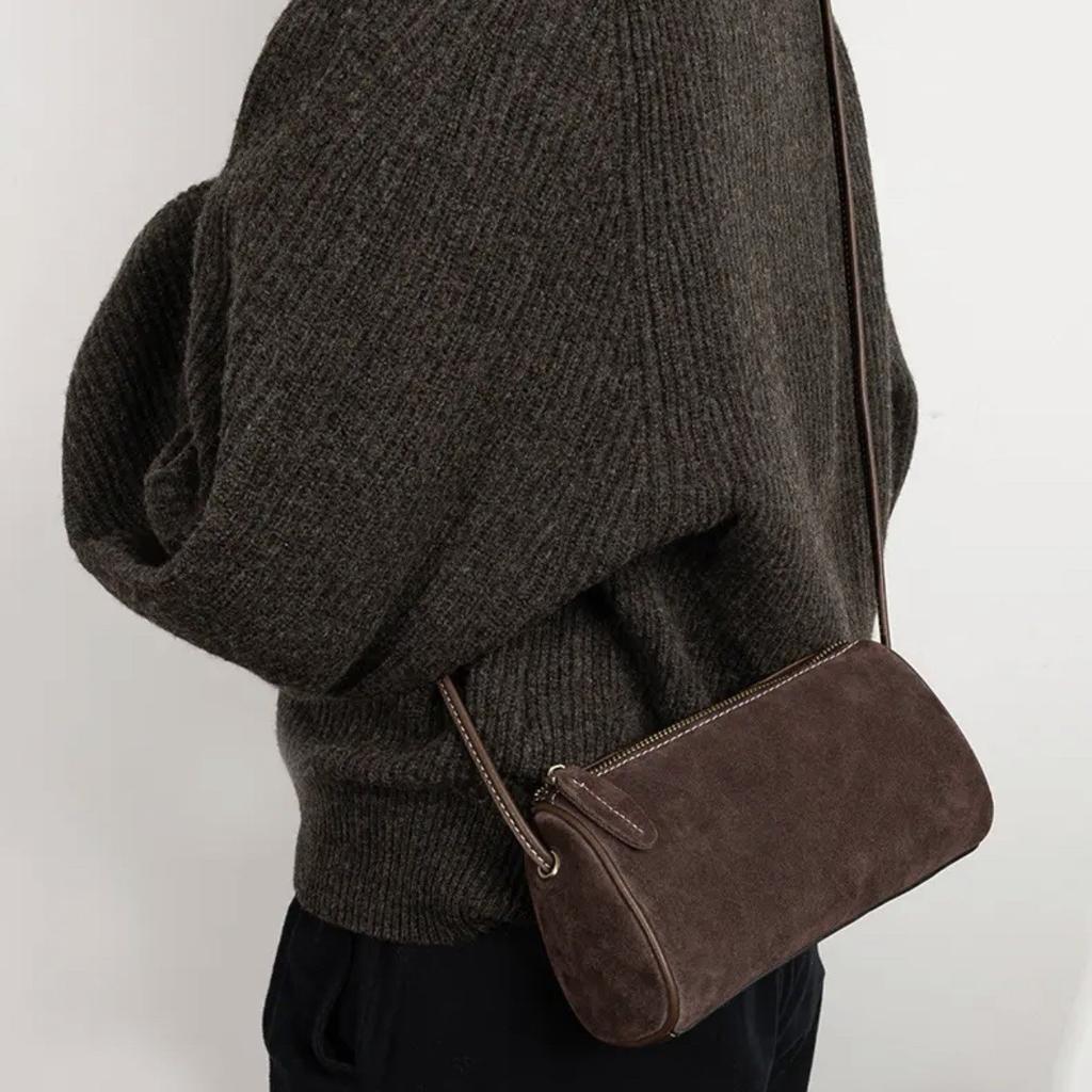 Small Crossbody Bag for Women 2025 Autumn Matte Suede Niche Phone Bag Fashionable High-End Simple Soft Leather Cylinder Bag