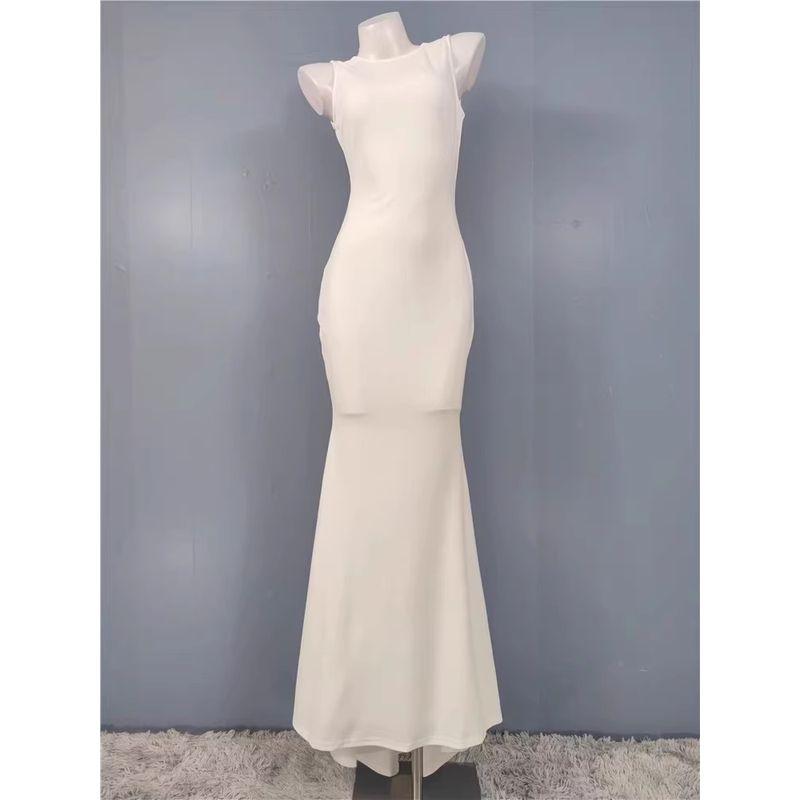 Foreign Trade Order Lu's New Simple Backless Sheath Fishtail White Light Wedding Dress Cocktail Party Formal Dress Dress
