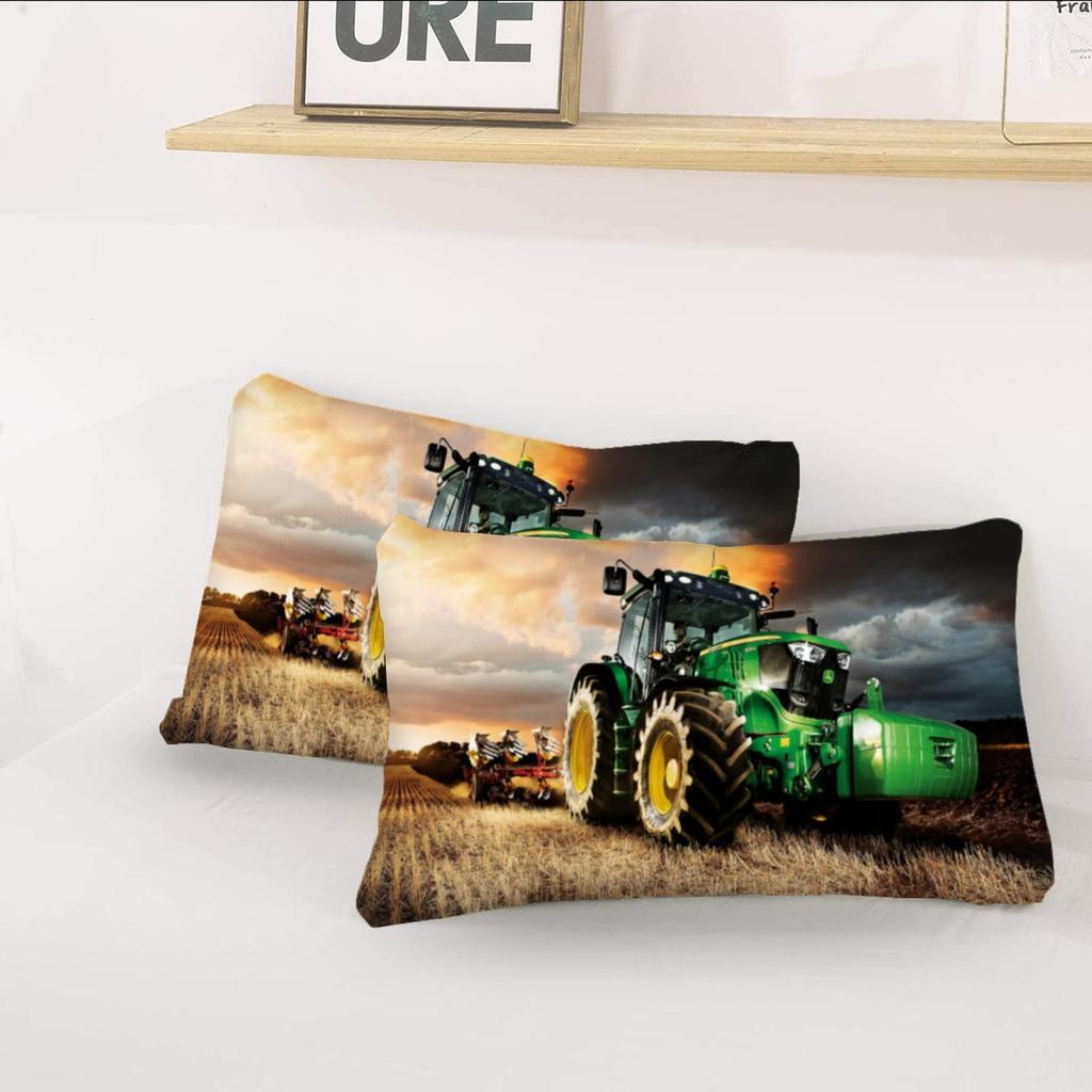 Children'S Green Tractor Three-Piece Quilt Cover 3D Digital Printing Bedding Set Bed Cover