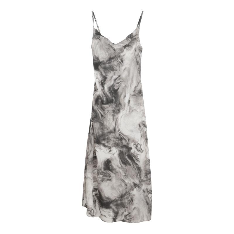 

New Chinese ink painting suspender dress women s summer French swing collar temperament slim skirt hip fish tail dress S