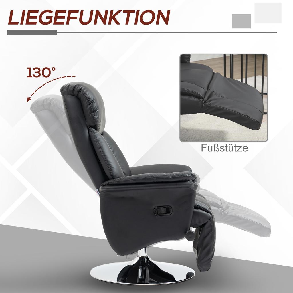 Recliner, reclining function, leather look, footrest, up to 150 kg, 78 x 80 x 109 cm, Black