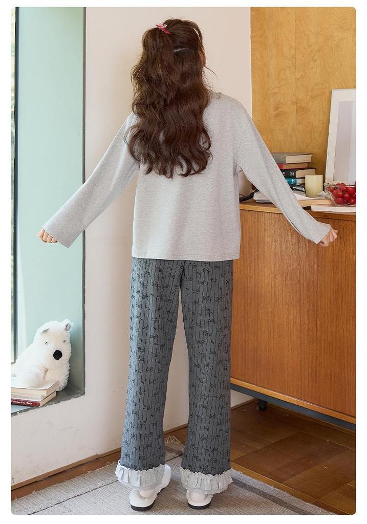 Women's Spring/Autumn Cotton Pajama Set with Built-in Bra, 2025 Model, Cute Dog Print, Indoor/Outdoor Wear