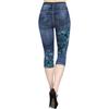 Women's Fashion Printed Capri Pants Slim Fit Stretch Denim Look Mid-Calf Length Five Point Pants for Summer Casual Wear
