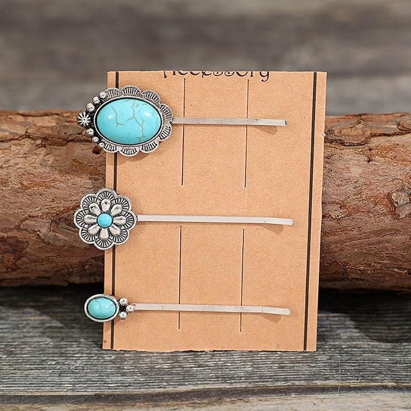 White Bobby Pins Women s Western Style Turquoise Howlite Stone Hair Clip Barrettes Cowgirl Chic Retro Hair Pins