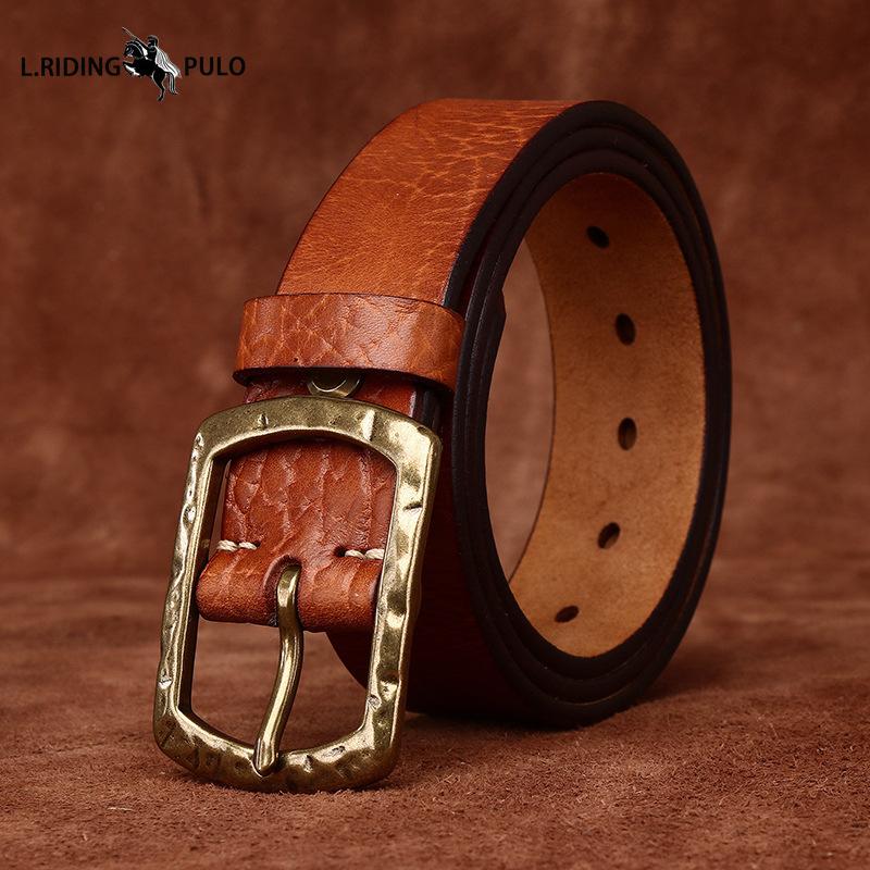 

Пояс из толстой коровьей кожи высшего слоя с бронзовой пряжкой Ледяная трещина , мужской, из натуральной кожи, модный, трендовый, для джинсов 130cm коричневый