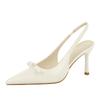 Women European Patent Leather Slingback Pumps, Pointed Shallow Hollow Out Stiletto Heels With Bow Decor DS-9628-H138