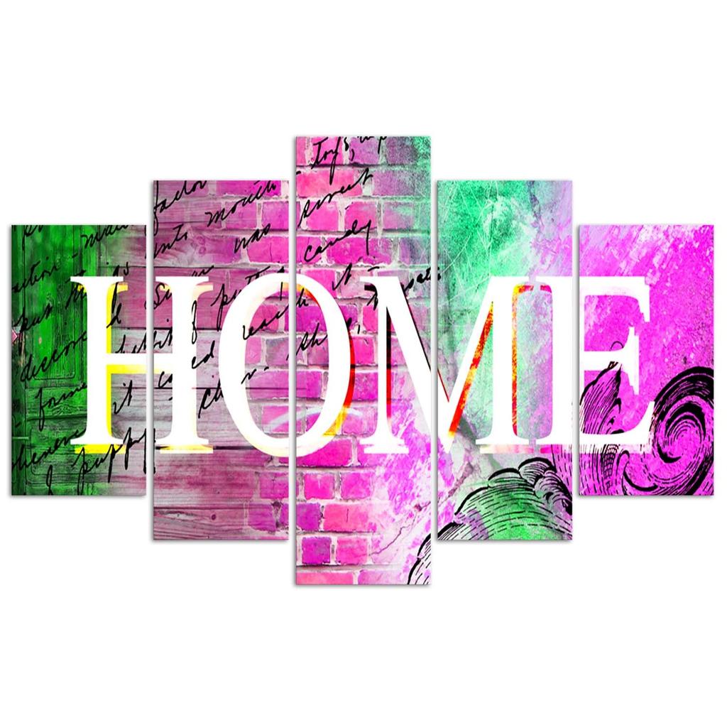 Five Piece Picture Canvas Print Home Wall Inscription Coloured