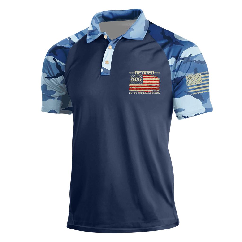 Polo da uomo con stampa mimetica manica corta grafica bandiera colletto a bottoni vestibilità casual design ritirato 2026