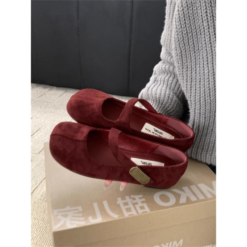 

Leopard print retro Mary Jane shoes women s new suede niche design sense beautiful shallow mouth flat sole shoes 40 красный