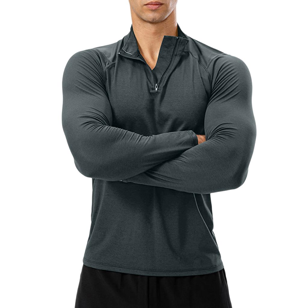 Men's  Fitness  Sports  Quick To Dry  Half Zipper  Self-Cultivation  Pullover  Long Sleeves  Hoodie