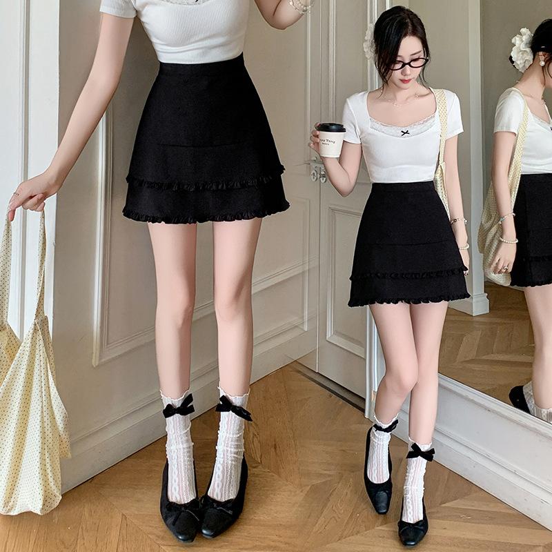 

Юбка с высокой талией и необработанным краем, женская летняя юбка по бедрам, юбка с шортами против просвечивания XL чёрный