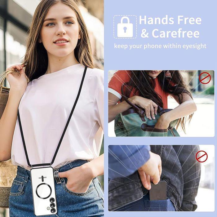 Coque pour Samsung Galaxy S24 FE, Protection avec Cercle Magnétique Film Caméra et Cordon Noir