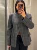 2026 Spring Korean Style Plaid Stand Collar Blazer