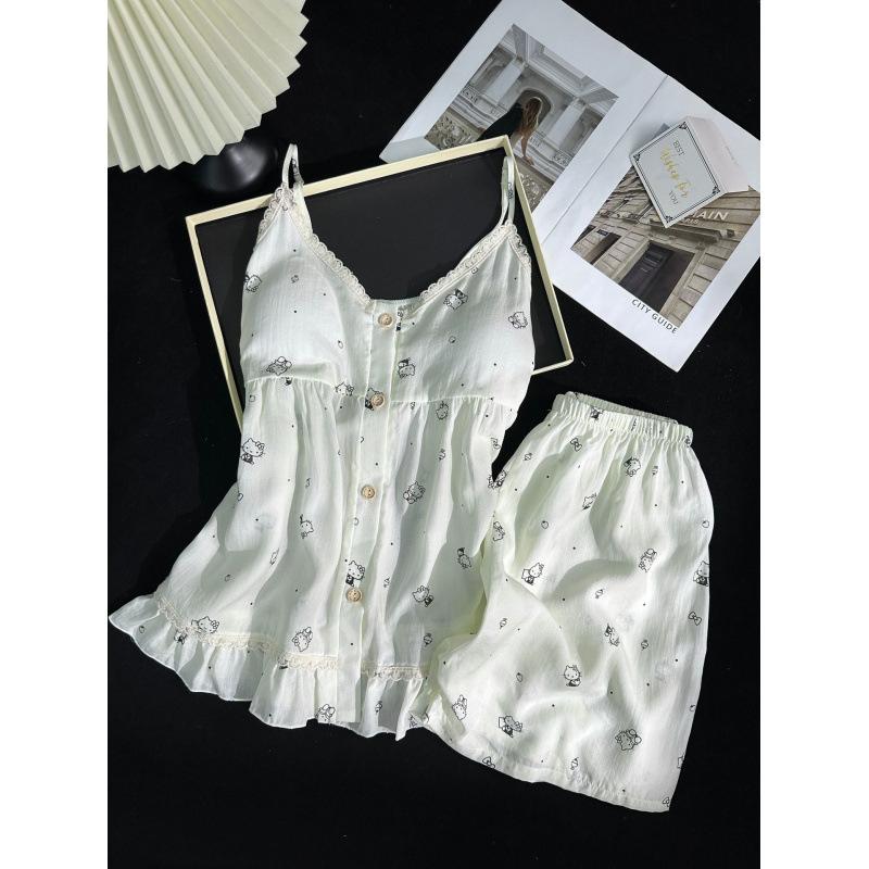 [Lyocell] Women's sleepwear with chest pads, summer sweet and fresh KT kitten camisole shorts, two-piece loungewear