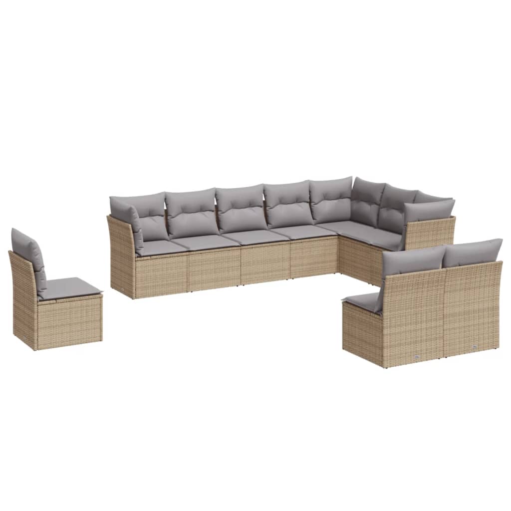 Vidaxl 10-Cz. Tuinmeubelset Met Kussens, Beige, Polyrotan